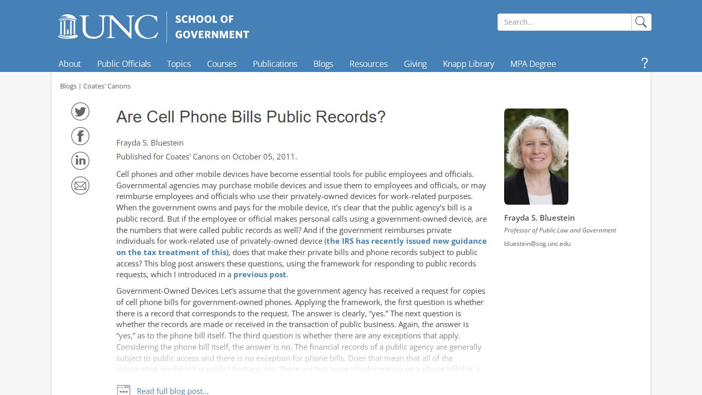 Are Cell Phone Bills Public Records? | UNC School of Government